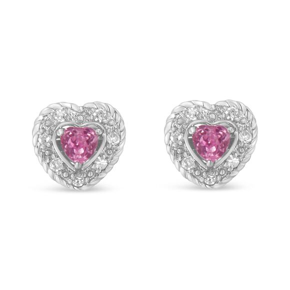 .925 Sterling Silver Created Pink Sapphire & Diamond-Accented 5/8